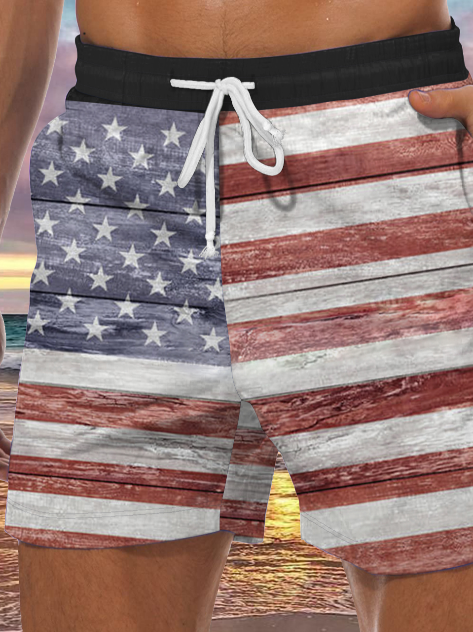 Men's American Flag Element Print Casual Vacation Beach Shorts