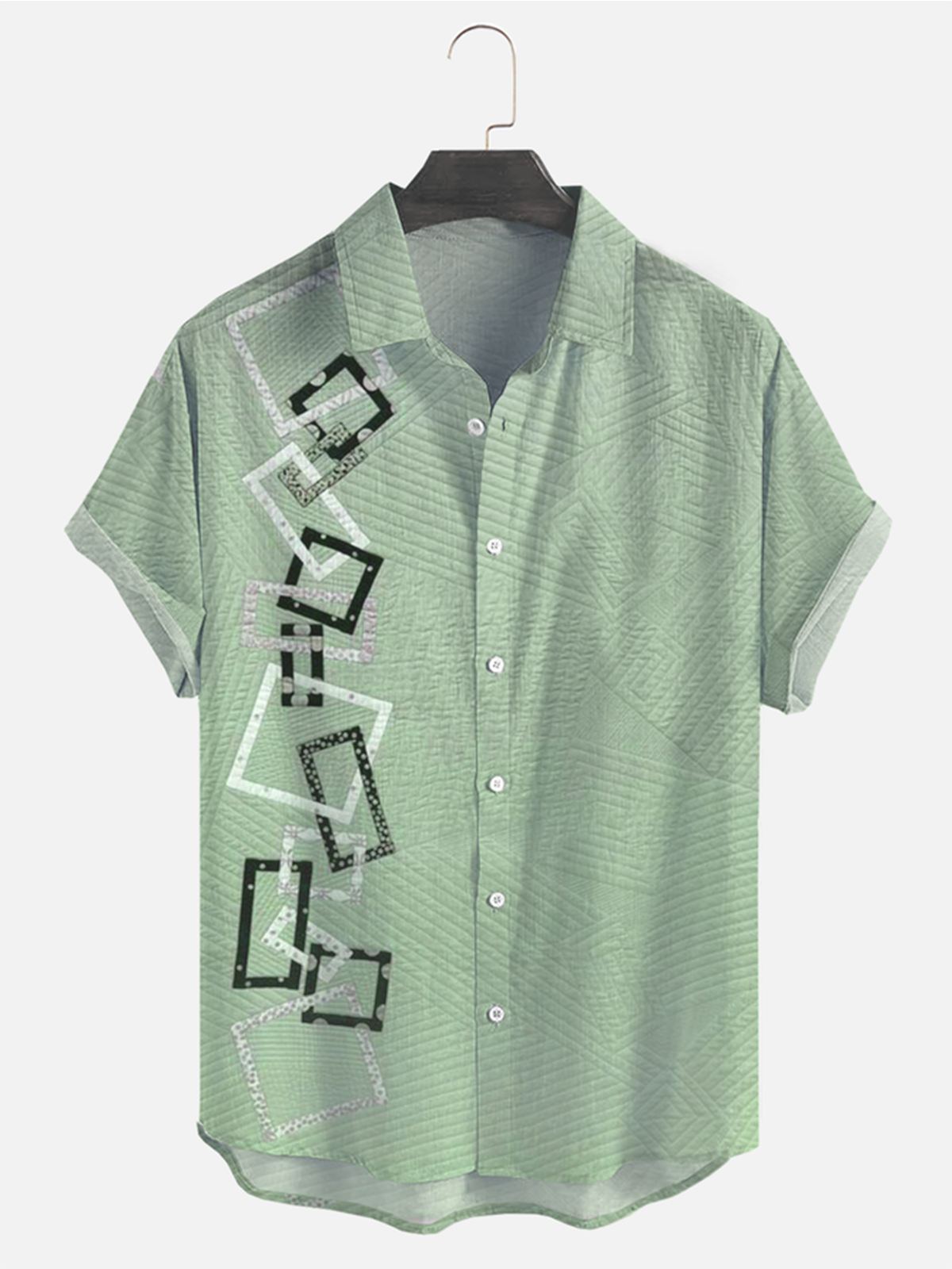 Cotton Linen Style Geometric Striped Print Lapel Cozy Linen Shirt