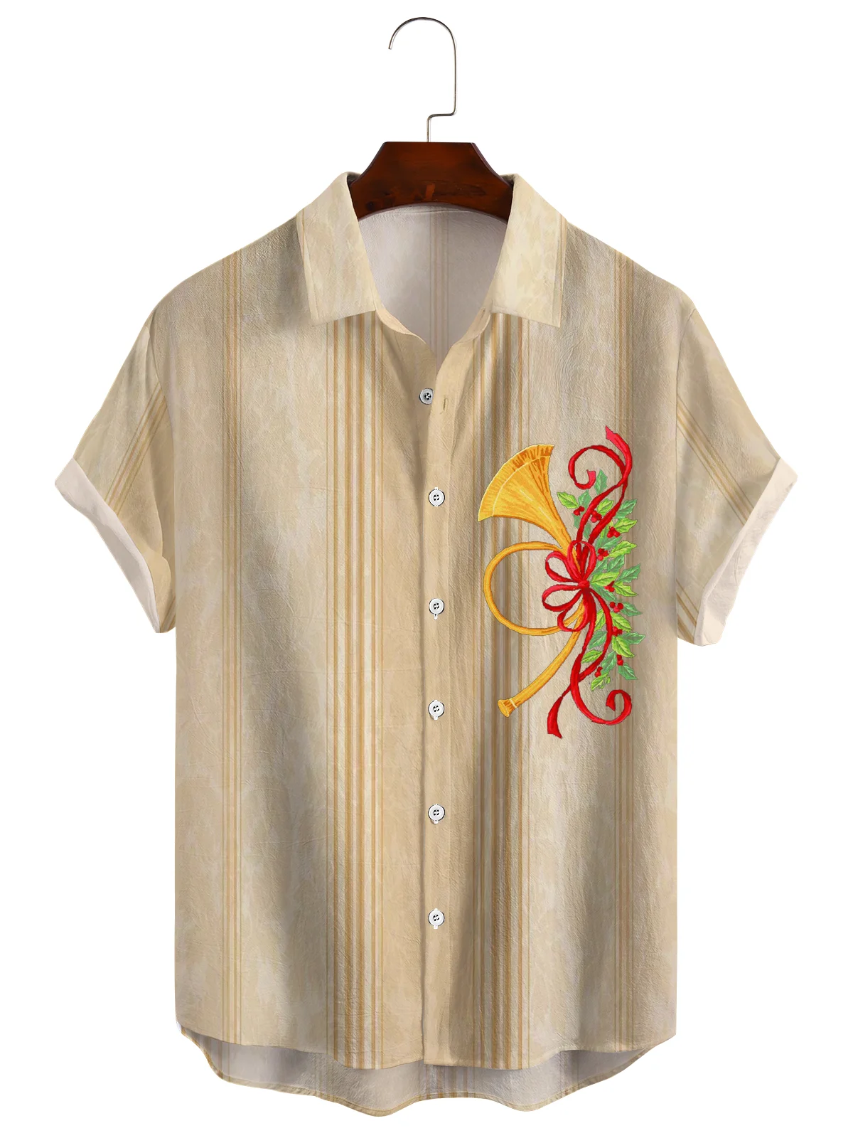 Cotton Linen Style Geometric Music Abstract Print Men's Cotton Linen Short Sleeve Shirt