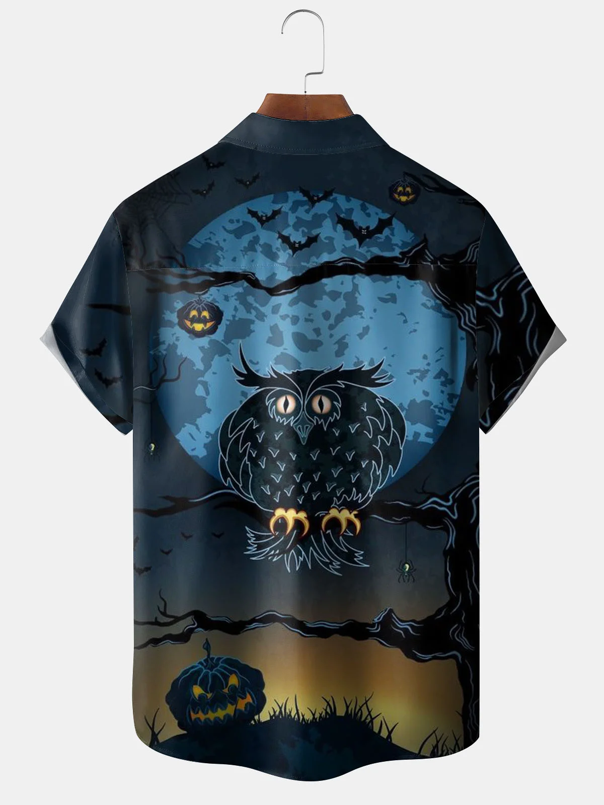 Men's Halloween Print Short Sleeve Hawaiian Shirt with Chest Pocket