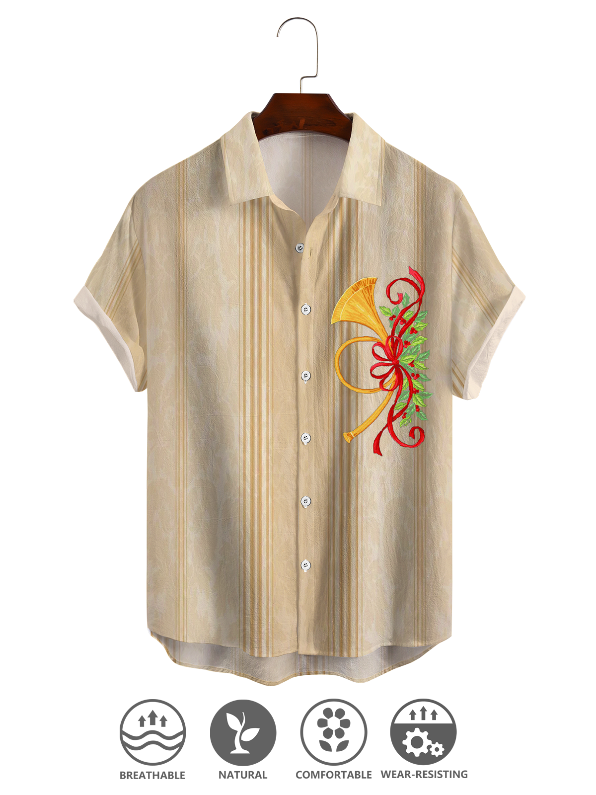 Cotton Linen Style Geometric Music Abstract Print Men's Cotton Linen Short Sleeve Shirt