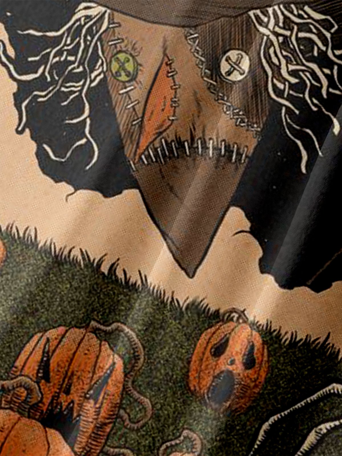 Men's Halloween Pumpkin Print Moisture Wicking Fabric Fashion Lapel Short Sleeve Shirts