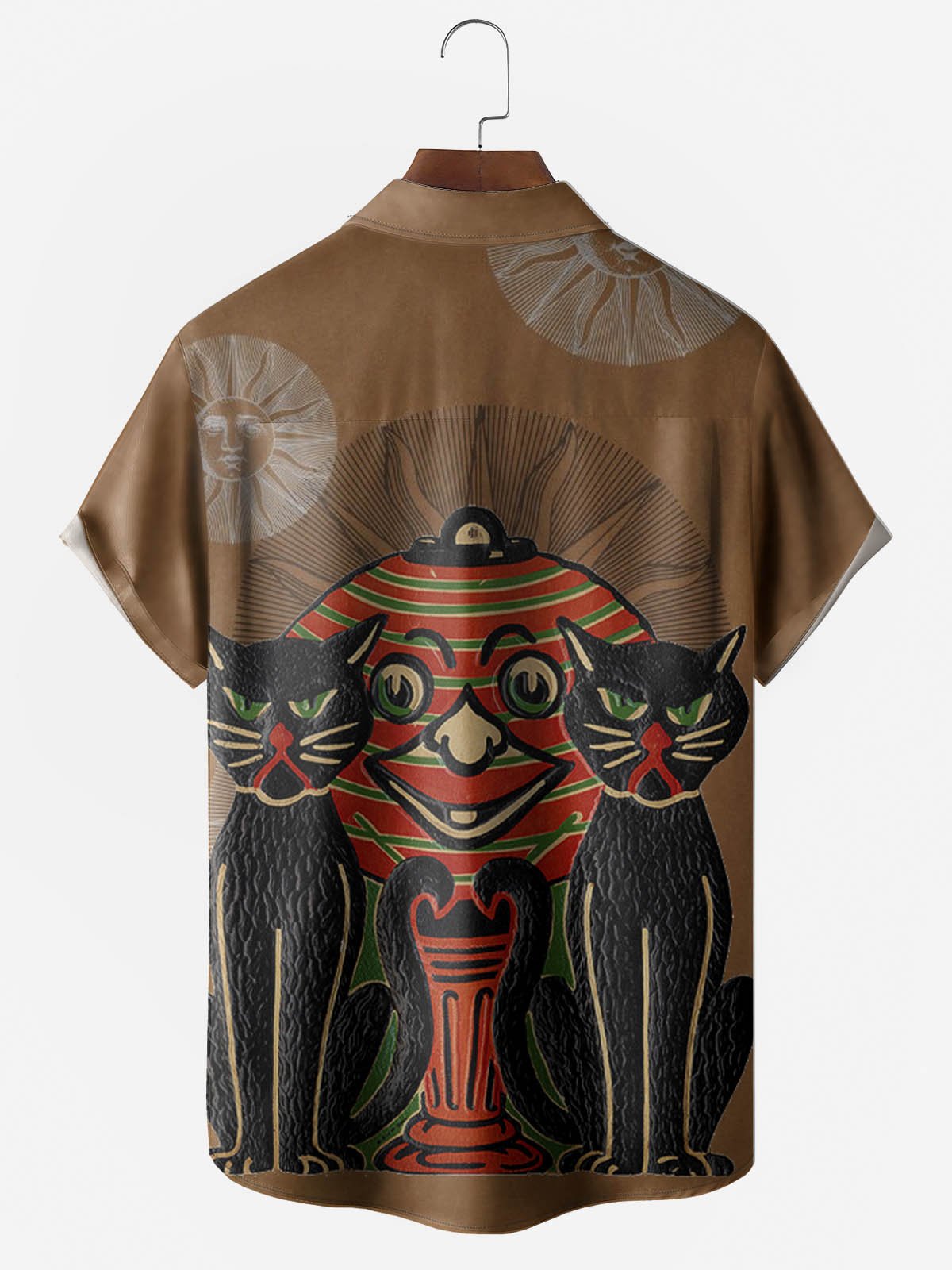 Men's Halloween Cat Print Moisture Wicking Fabric Fashion Lapel Short Sleeve Shirts