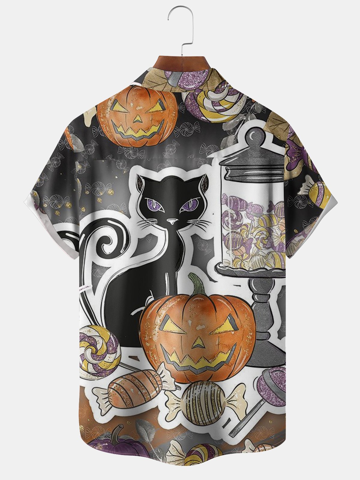Men's Halloween Elements Cat Pumpkin Graphic Print Short Sleeve Shirt