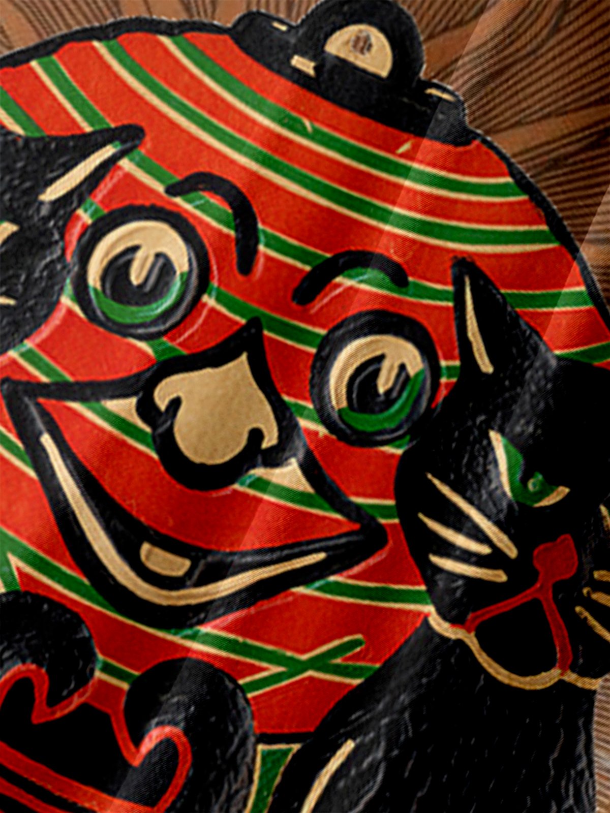 Men's Halloween Cat Print Moisture Wicking Fabric Fashion Lapel Short Sleeve Shirts