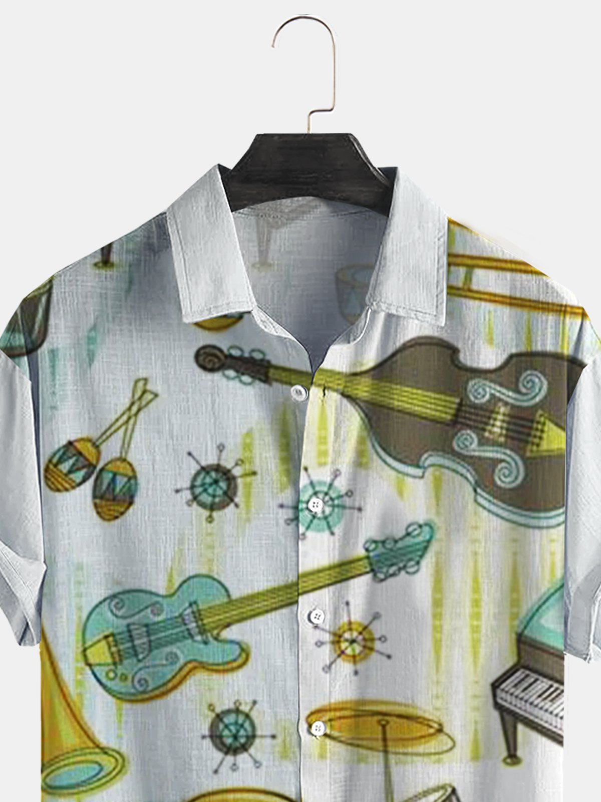 Cotton Linen Music Print Casual Short Sleeve Shirt