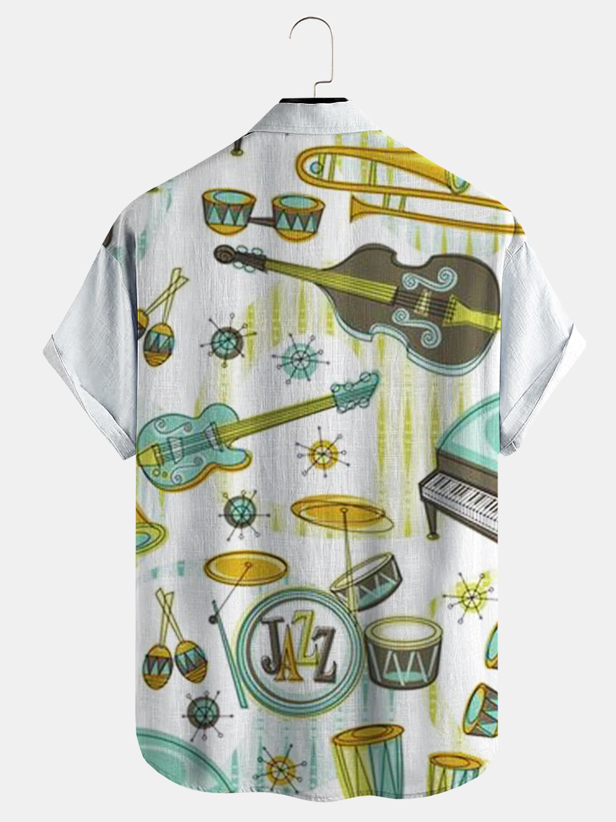 Cotton Linen Music Print Casual Short Sleeve Shirt