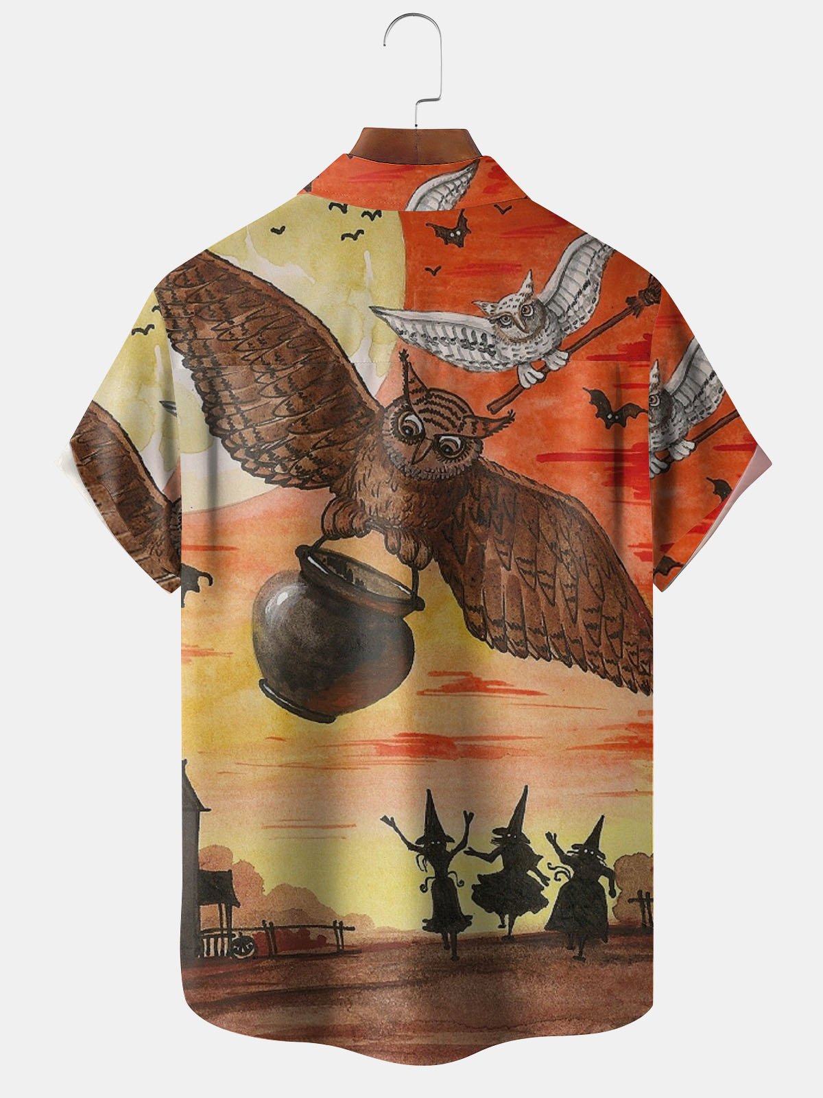 Men's Halloween Print Short Sleeve Hawaiian Shirt with Chest Pocket