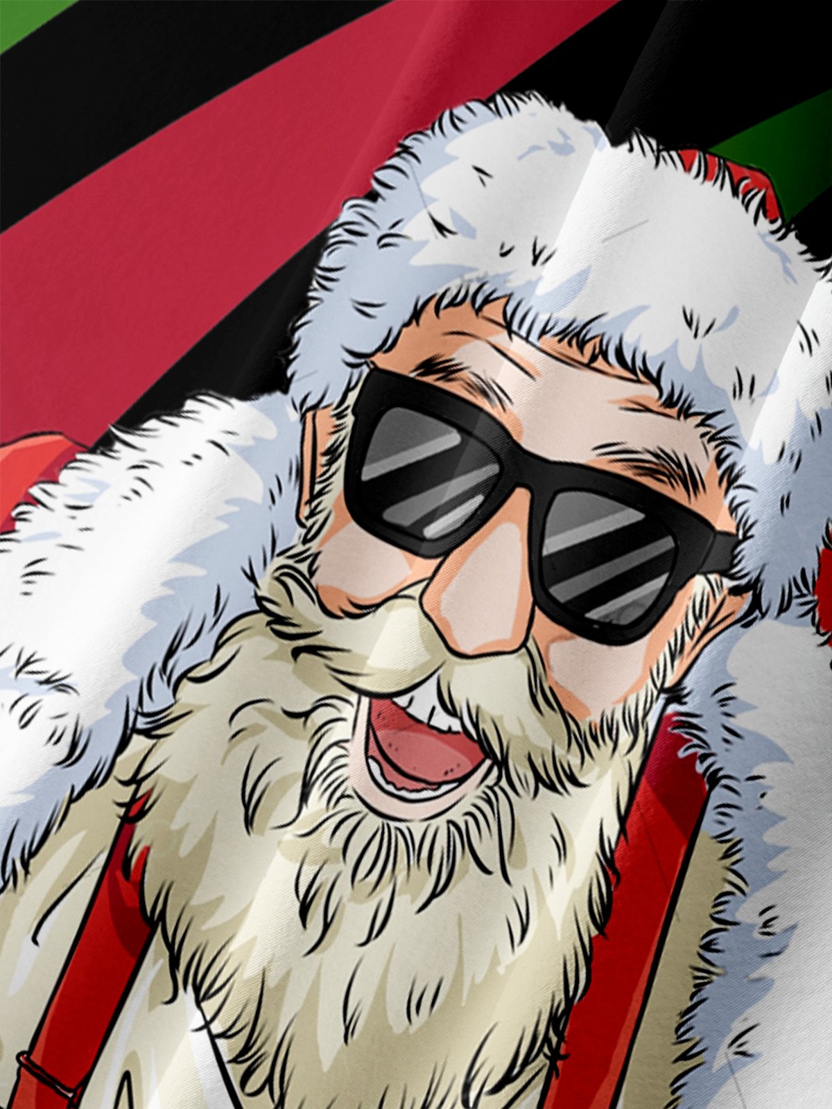 Men's Santa Print Moisture Wicking Fabric Fashion Lapel Short Sleeve Hawaiian Shirt