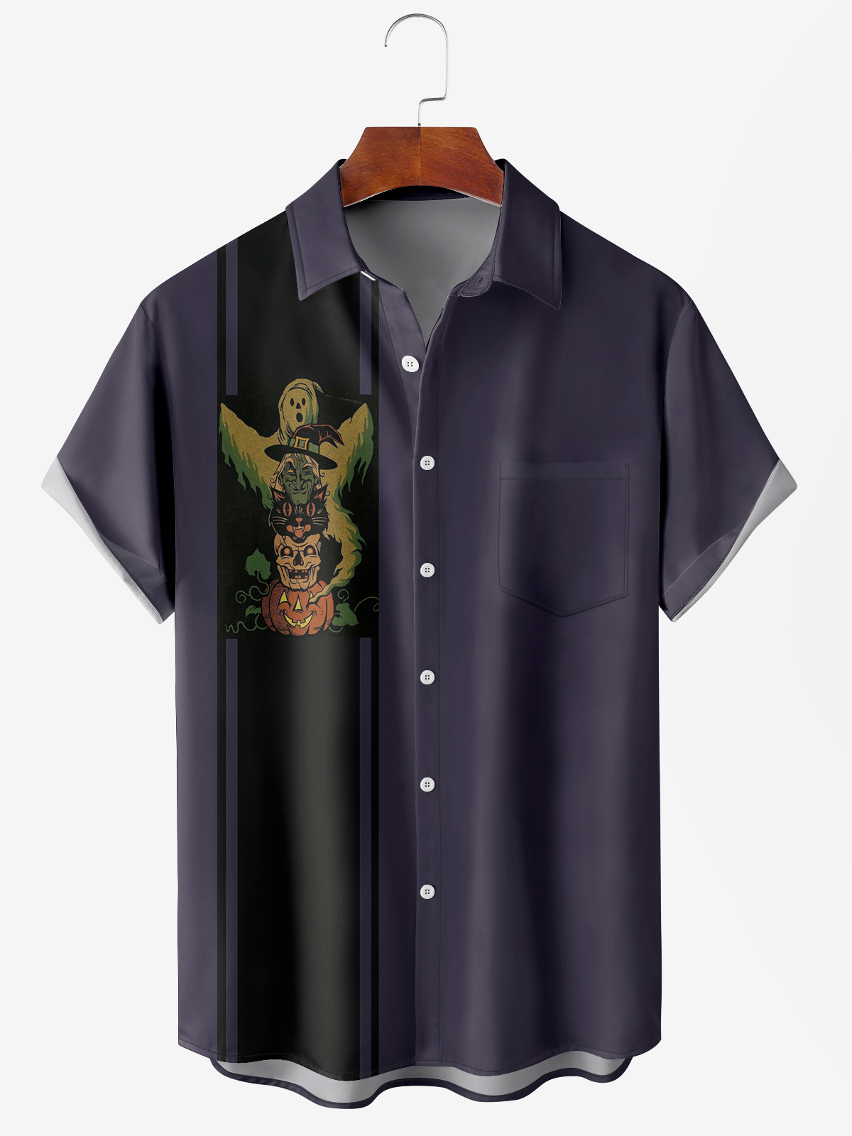 Men's Halloween Pumpkin Print Moisture Wicking Fabric Fashion Lapel Short Sleeve Shirts