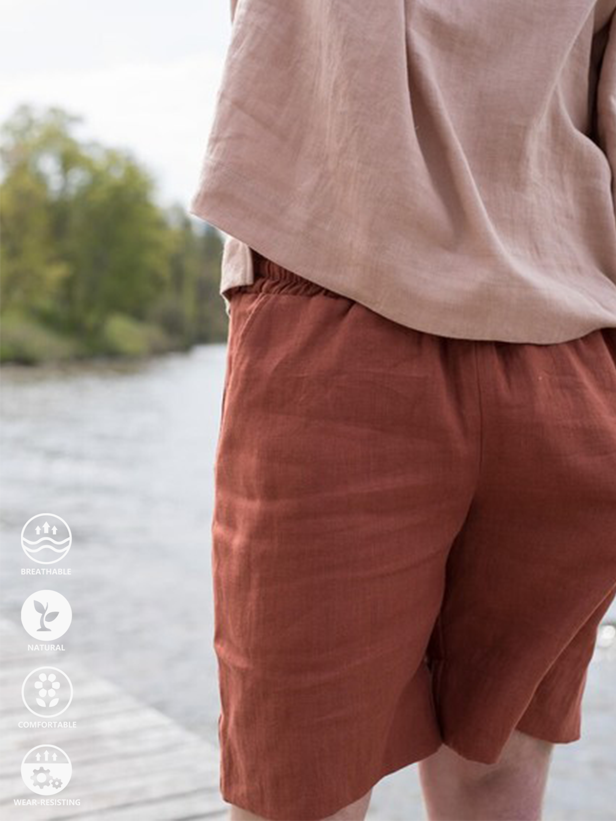 Cotton Linen Style American Casual Basic Versatile Linen Shorts