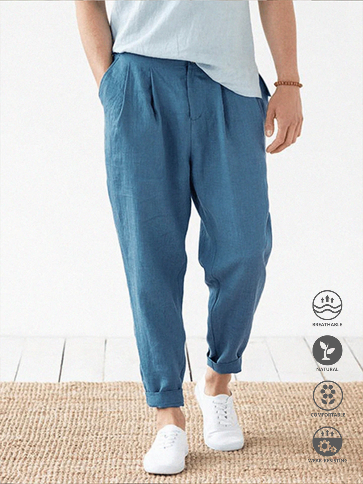 Cotton And linen Style American Casual Basic Wild linen Trousers