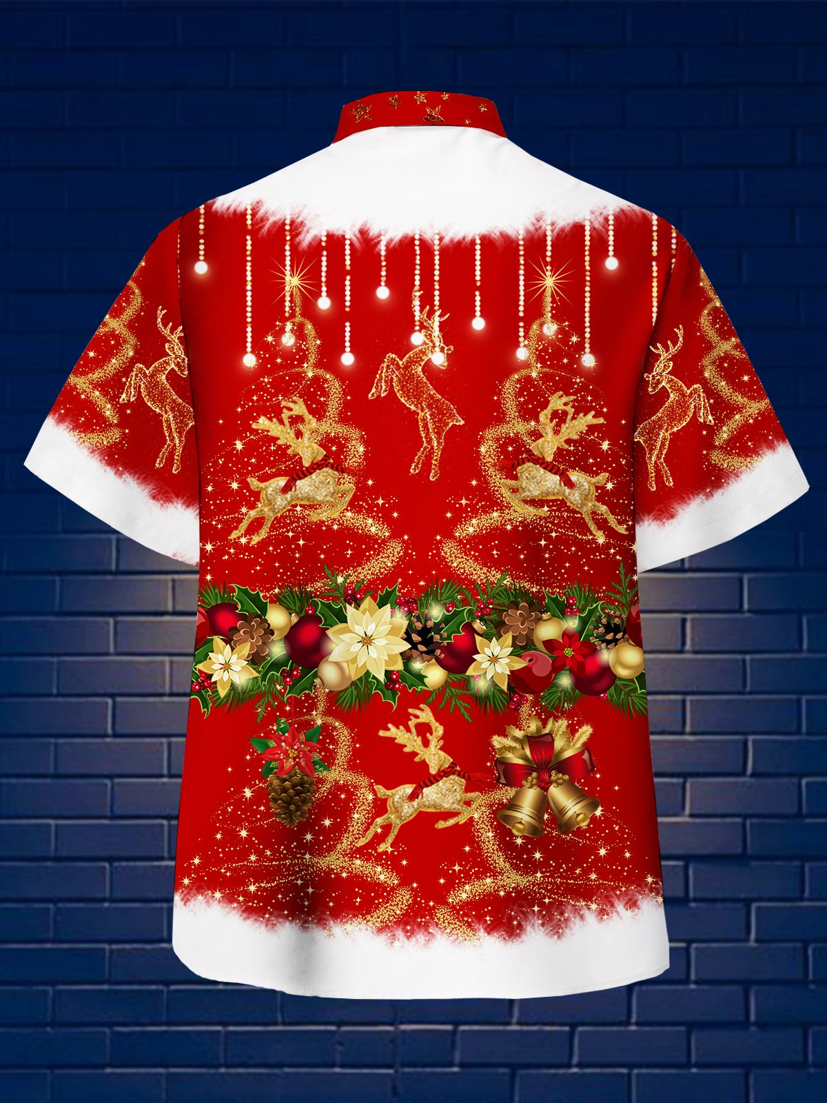 Mens Christmas Print Casual Hawaiian Short Sleeve Shirt