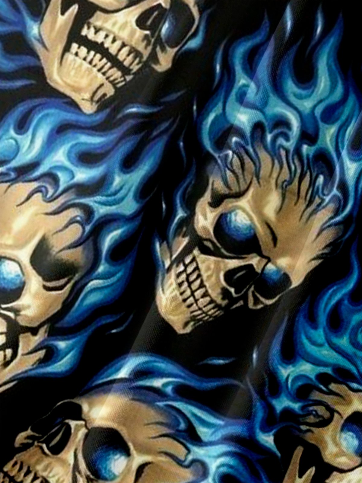 Men's Halloween Skull Print Moisture Wicking Fabric Fashion Lapel Short Sleeve Shirt