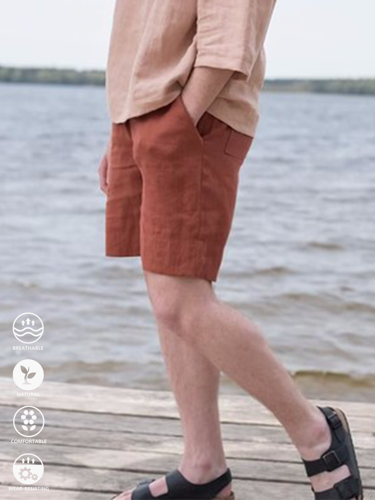 Cotton Linen Style American Casual Basic Versatile Linen Shorts