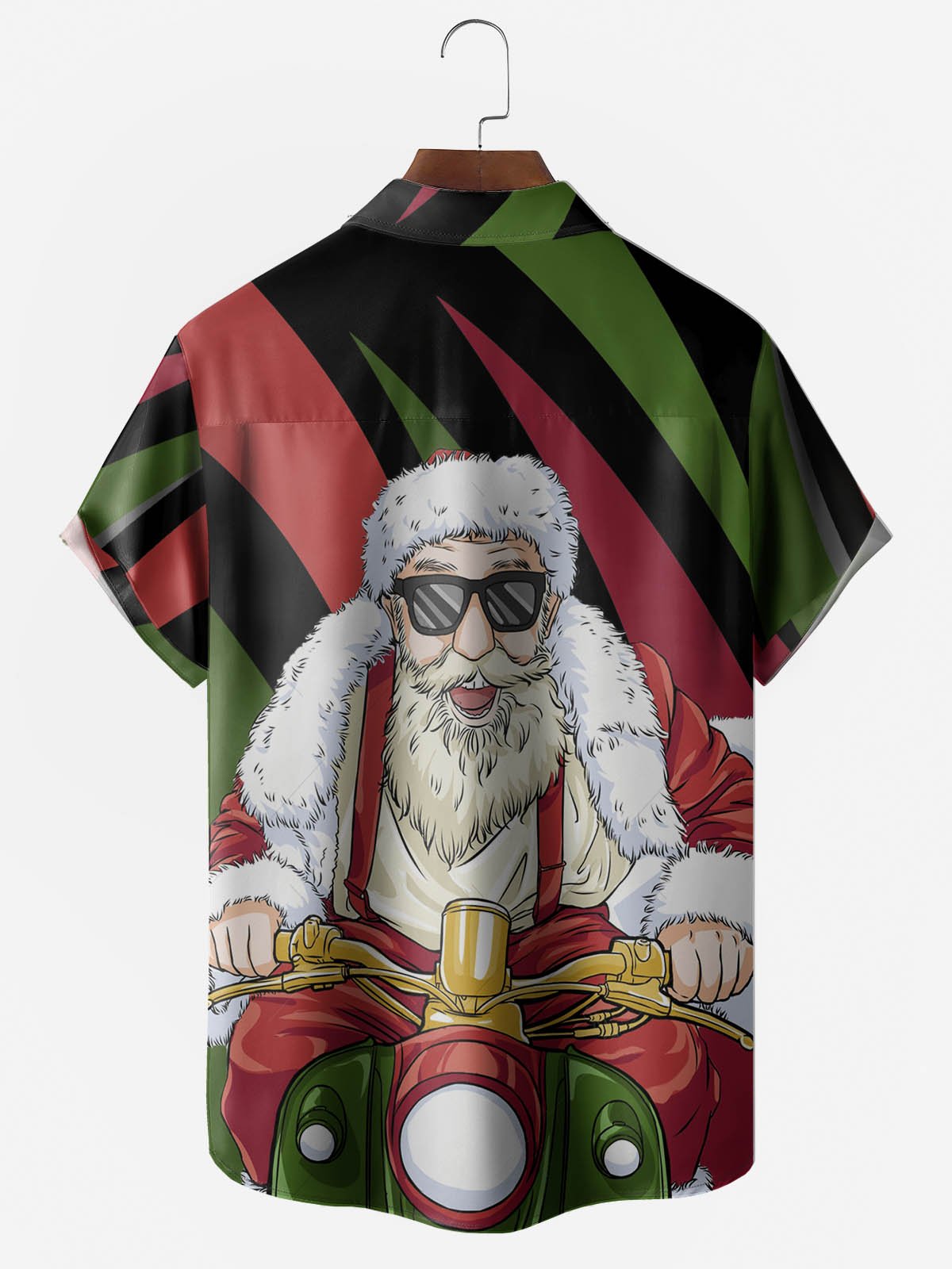 Men's Santa Print Moisture Wicking Fabric Fashion Lapel Short Sleeve Hawaiian Shirt
