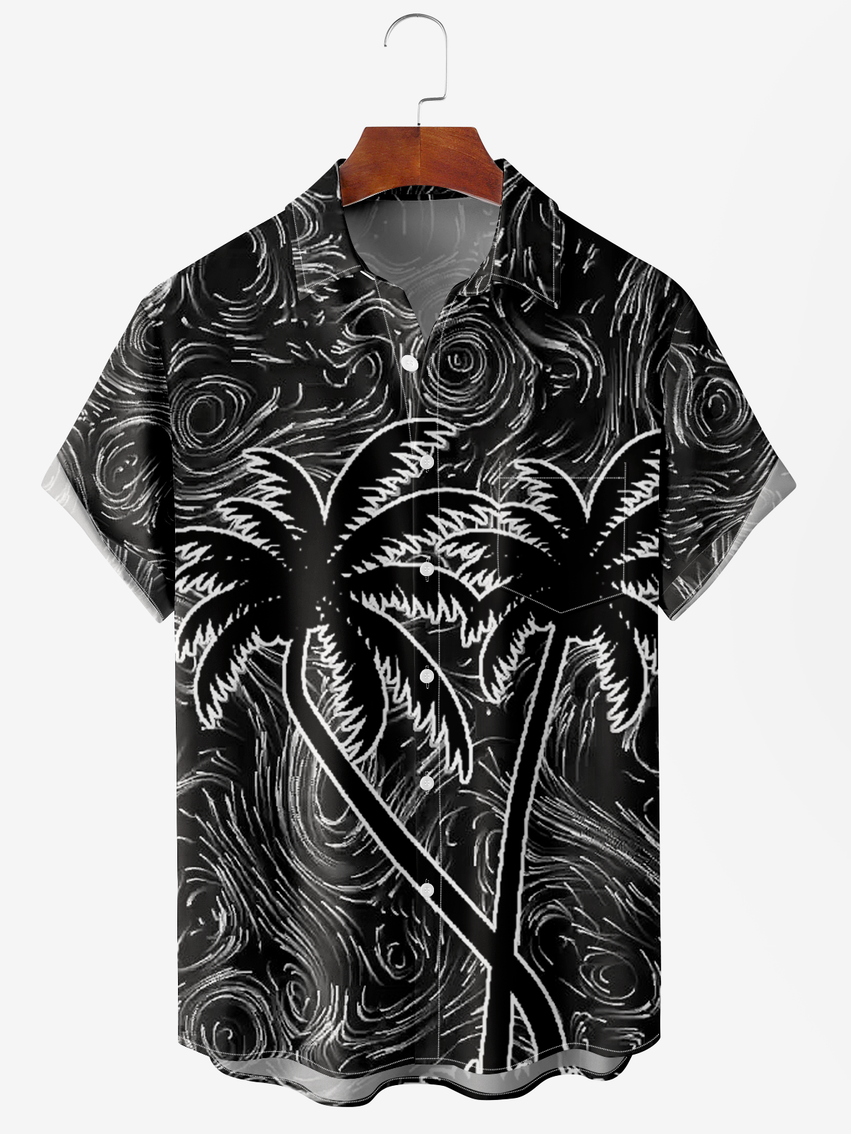 Men's Coconut Tree Print Moisture Wicking Fabric Fashion Lapel Short Sleeve Hawaiian Shirt