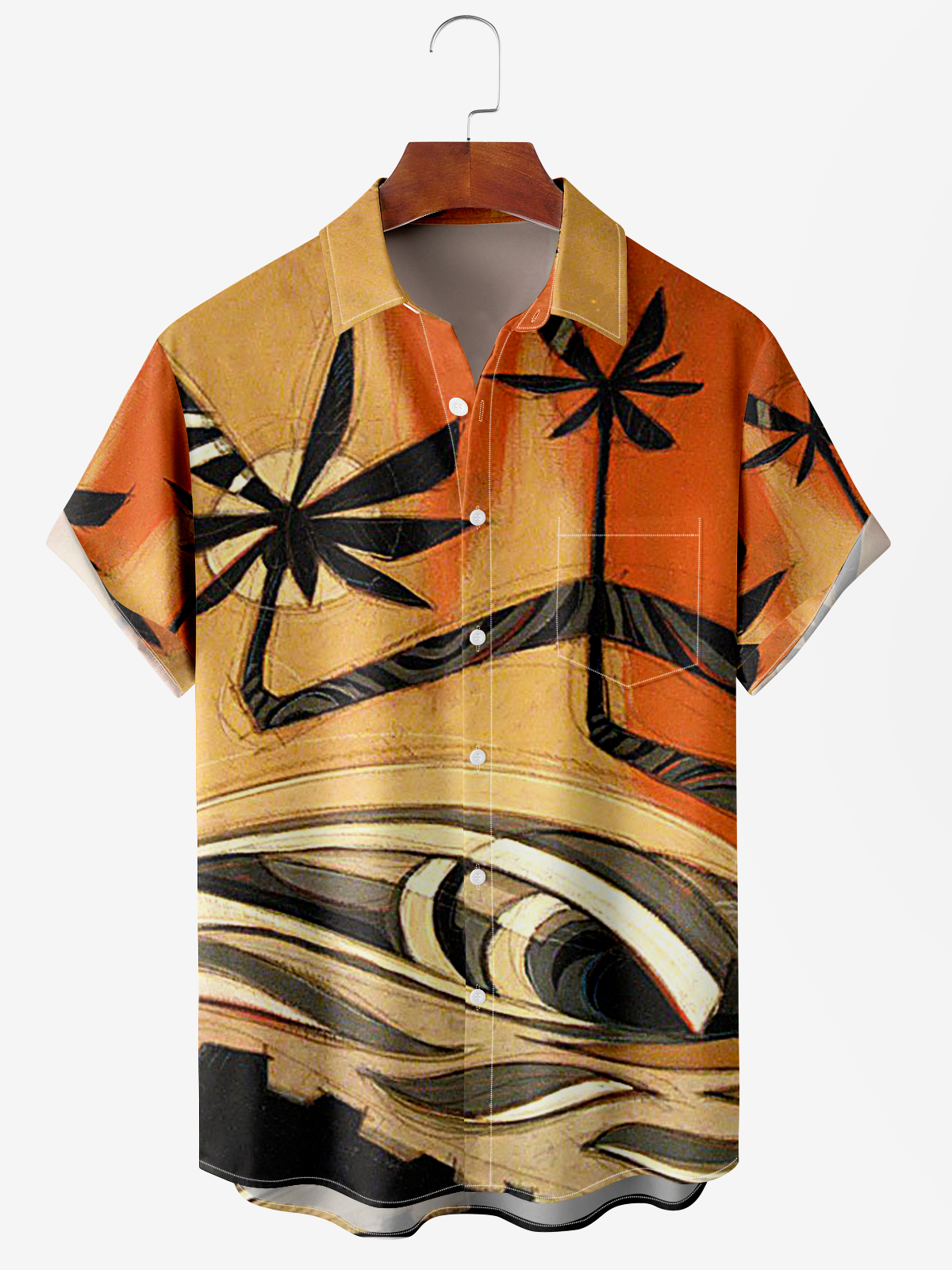 Men's Ocean Coconut Print Anti-Wrinkle Moisture Wicking Fabric Fashion Hawaiian Lapel Short Sleeve Shirts