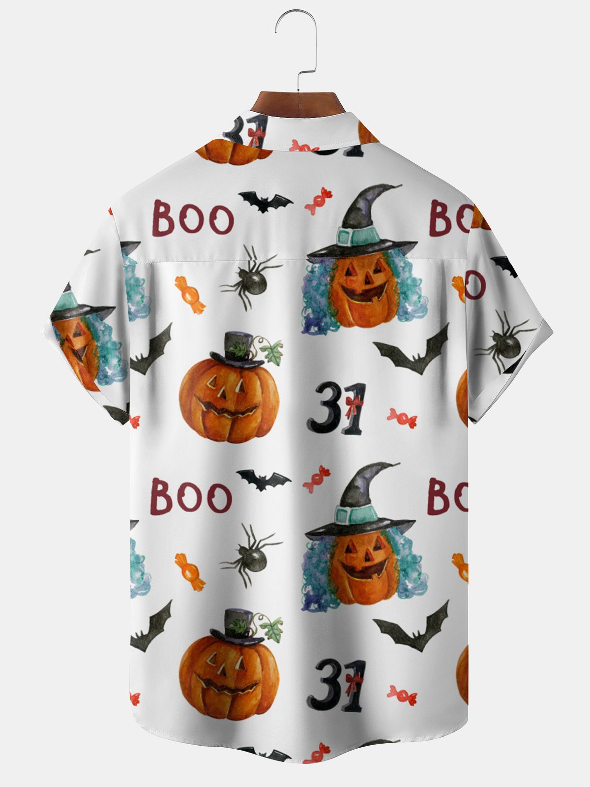 Men's New Halloween Pumpkin Print Casual Breathable Hawaiian Short Sleeve Shirt