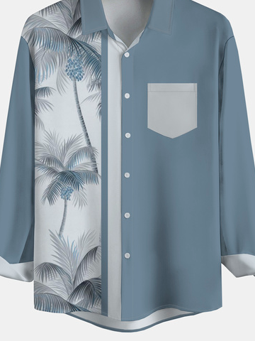 Men's Printed Long Sleeve Hawaiian Shirt with Chest Pocket