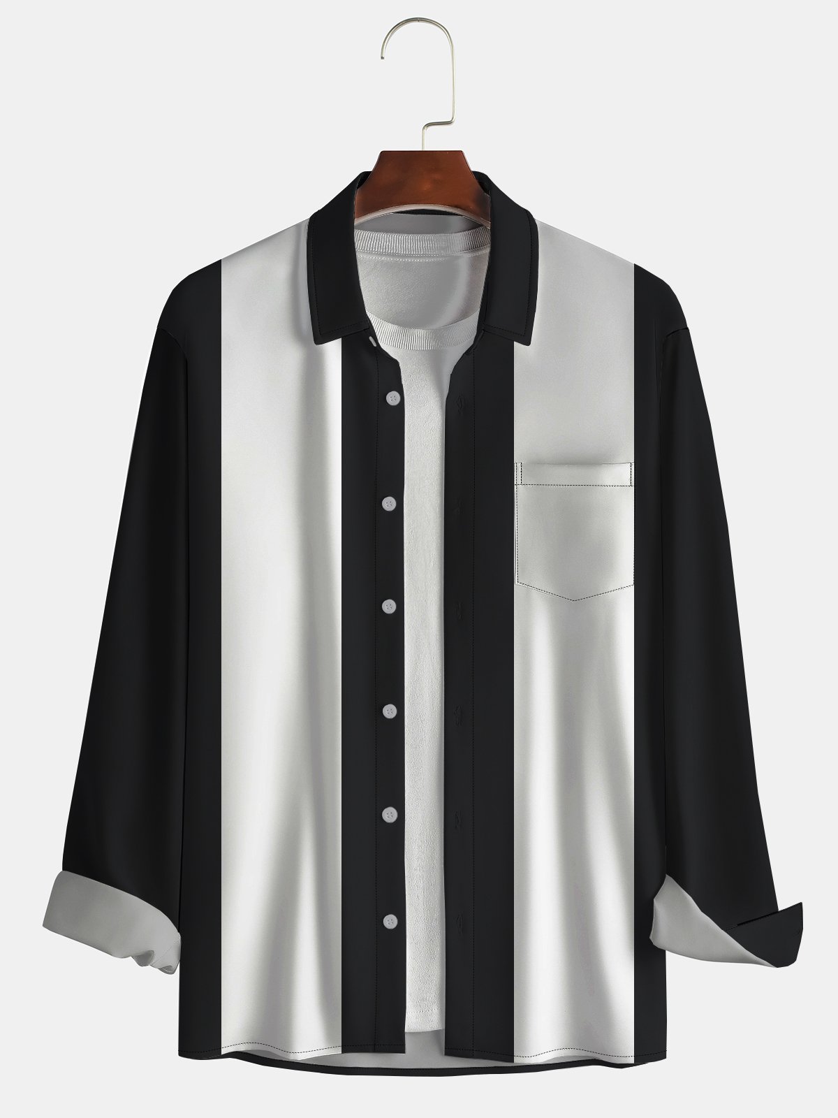 Mens Front Buttons Soft Breathable Chest Pocket Casual Bowling Shirts