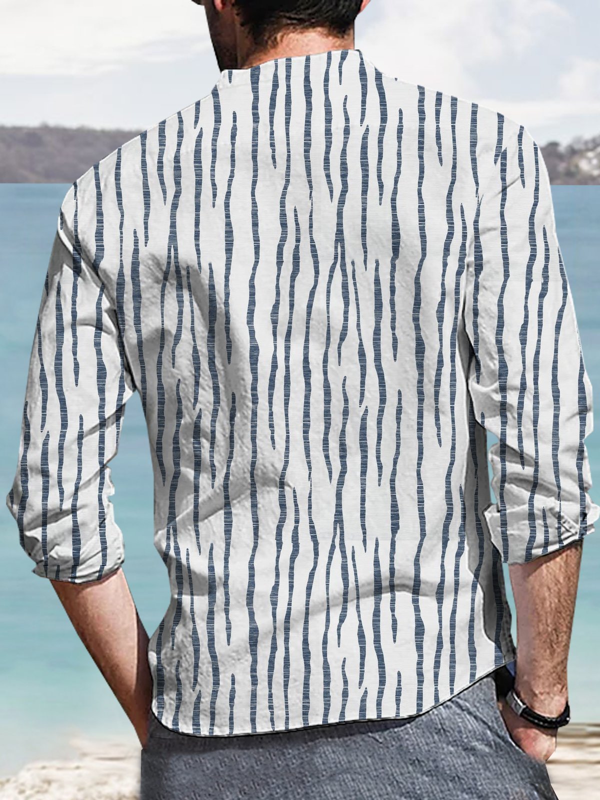 Cotton Linen Striped Casual Long Sleeve Shirt