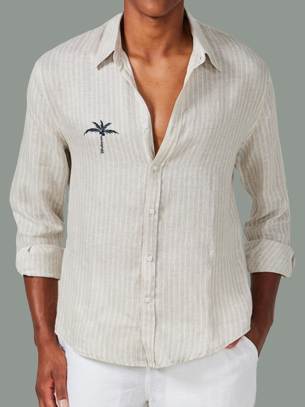 Net based leisure long-sleeved shirt color cotton and linen style