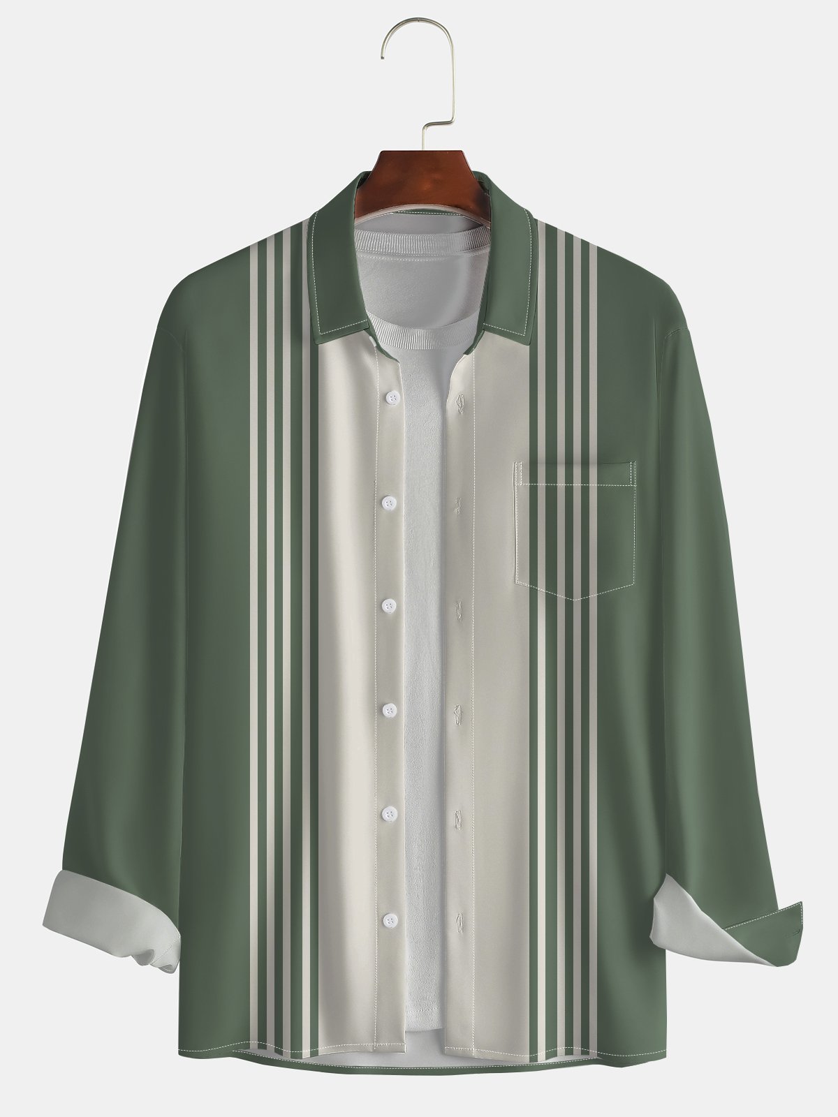 Men's Printed Long Sleeve Hawaiian Shirt with Chest Pocket