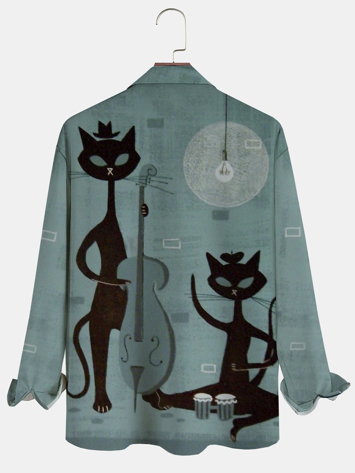 Men's Art Cat Print Casual Breathable Long Sleeve Shirt