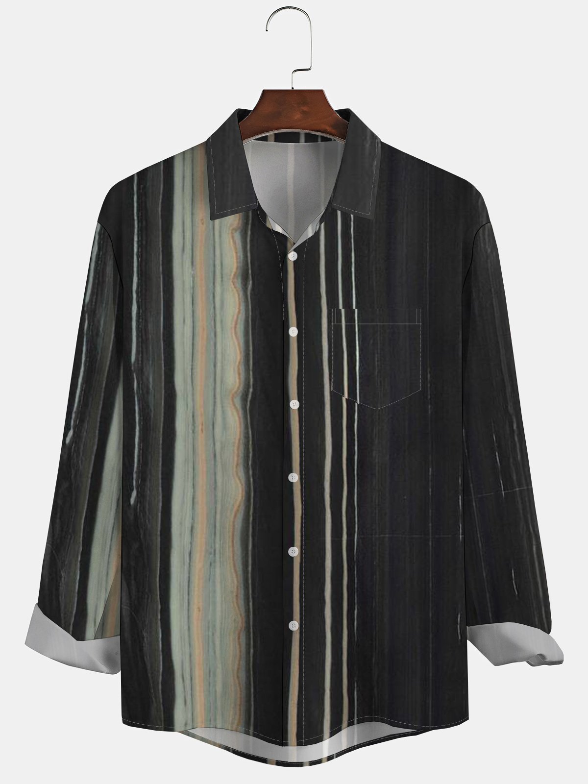 Men's Geometric Art Casual Long Sleeve Hawaiian Shirt with Chest Pocket
