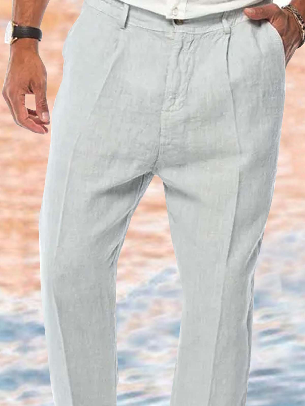 Cotton and Linen Plain Hawaiian Casual Trousers
