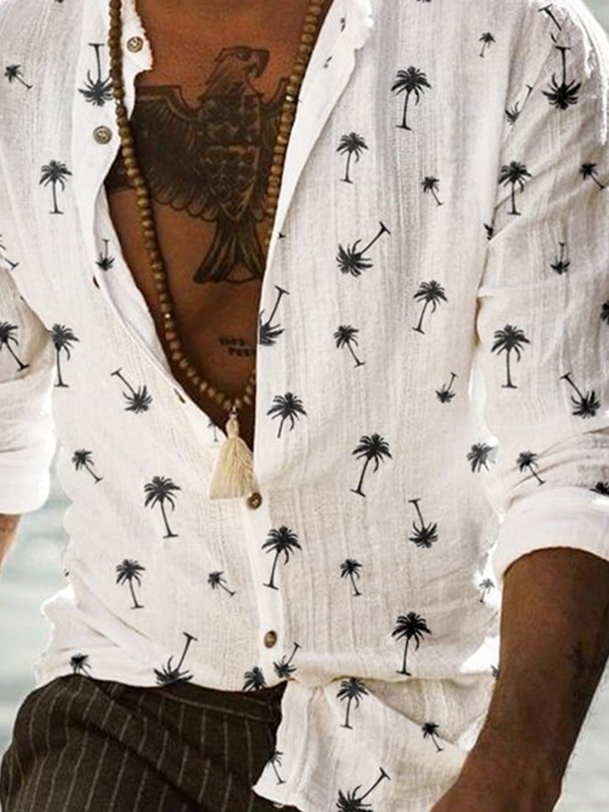 Cotton Linen Hawaii Resort Casual Long Sleeve Shirt