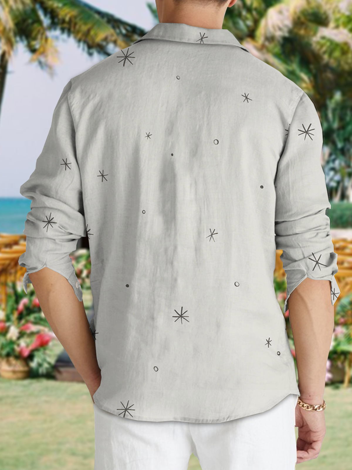 Star symbol printed cotton and linen style comfortable flax long sleeve shirts