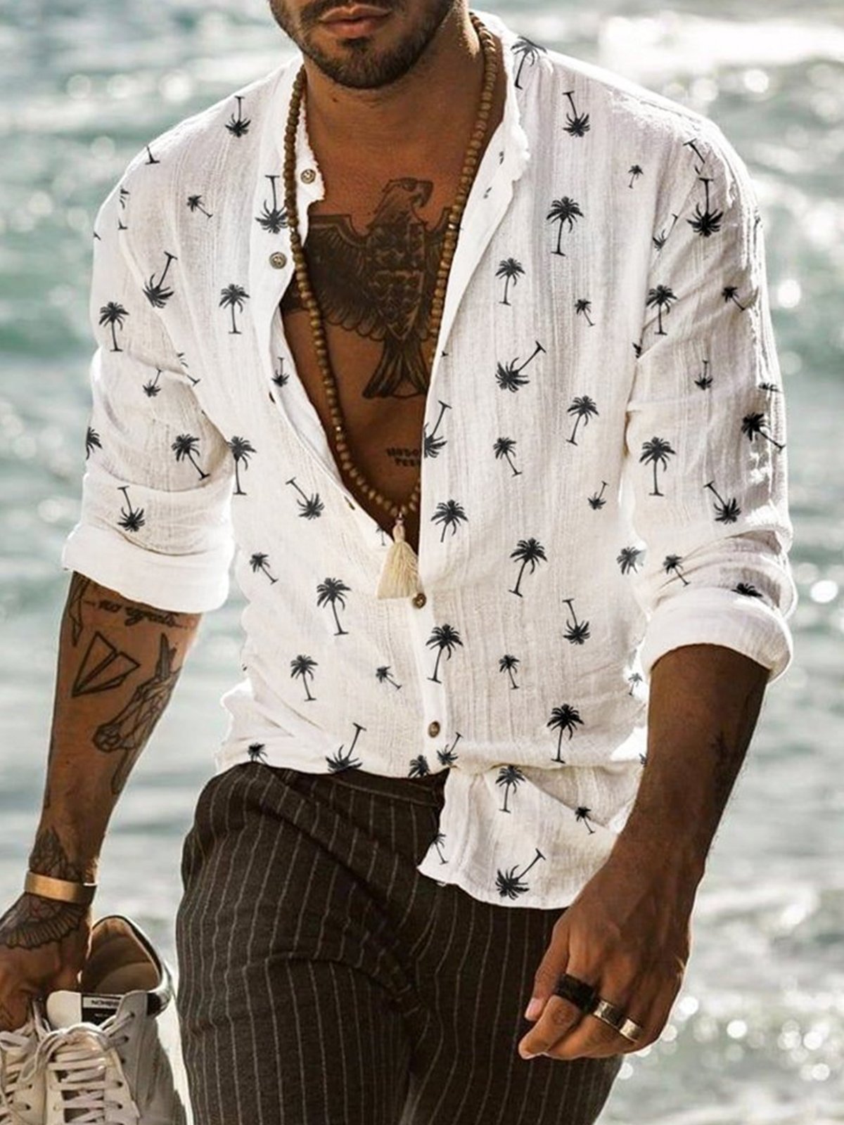 Cotton Linen Hawaii Resort Casual Long Sleeve Shirt