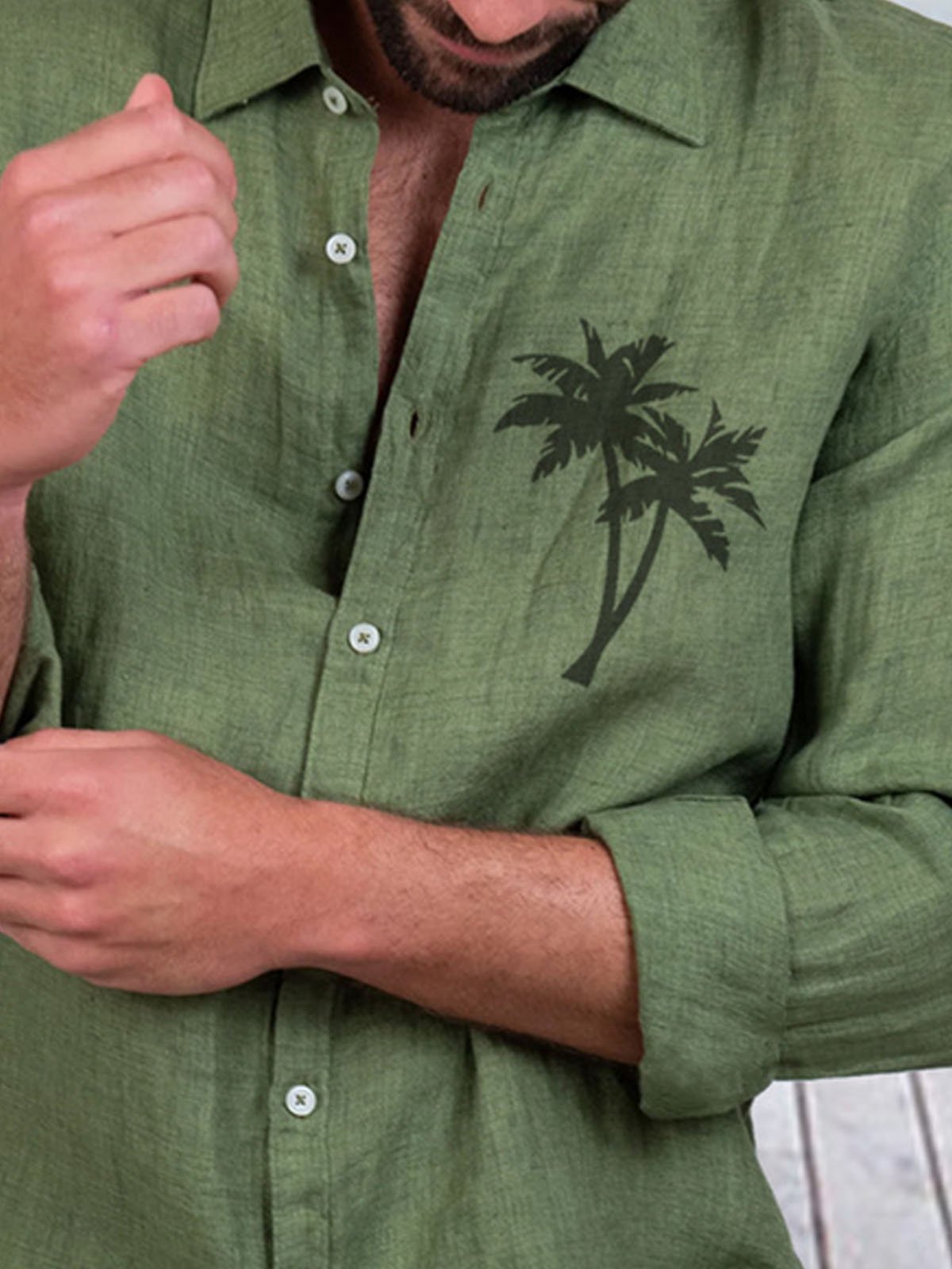 Cotton Linen Hawaii Resort Casual Long Sleeve Shirt