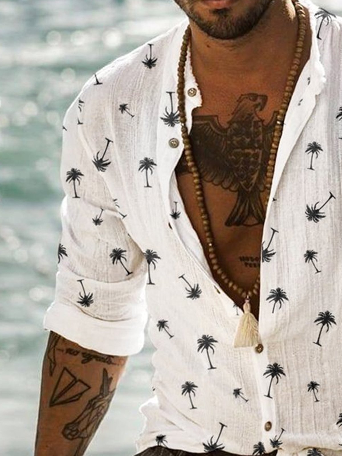 Cotton Linen Hawaii Resort Casual Long Sleeve Shirt