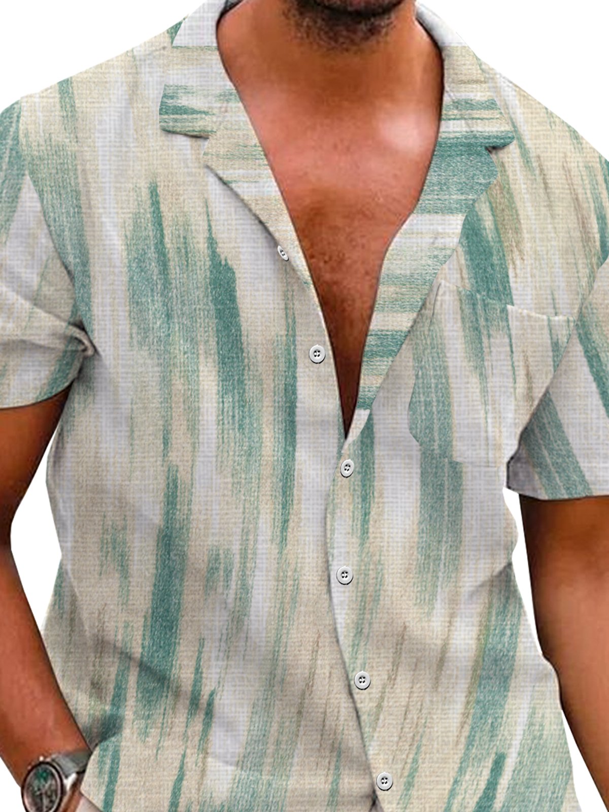 Cotton Linen Geometric Print Casual Short Sleeve Shirt