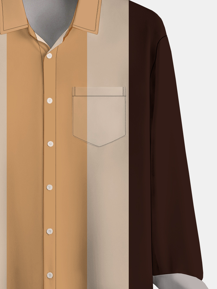 Men's Geometric Stripe Printed Wrinkle Resistant Moisture Wicking Fabric Fashion Hawaiian Lapel Long Sleeve Shirts