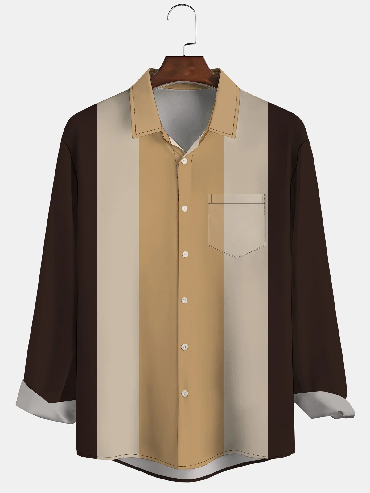 Men's Geometric Stripe Printed Wrinkle Resistant Moisture Wicking Fabric Fashion Hawaiian Lapel Long Sleeve Shirts