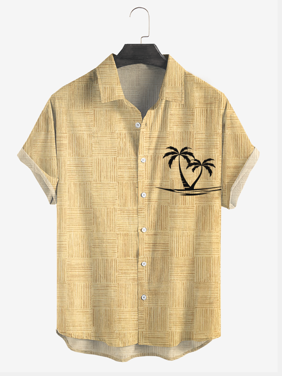Printed cotton and linen style plants coconut comfortable linen shirts with short sleeves