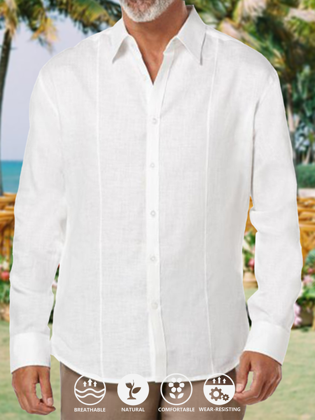 Cotton and linen based net color style leisure men long sleeve shirt