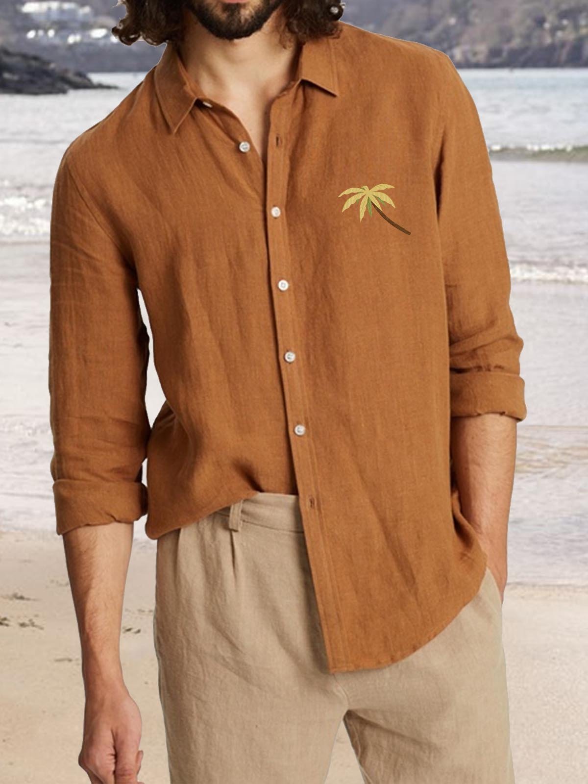 Cotton And Linen Holiday Casual Long-sleeved Shirt