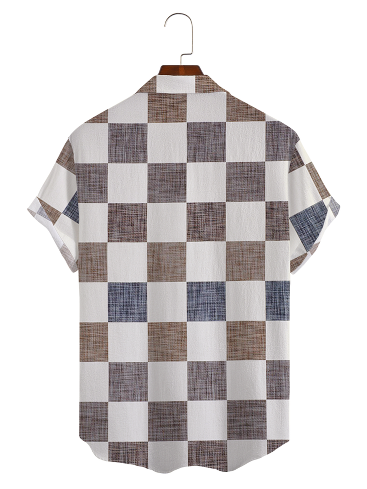 Cotton and linen printed plaid style geometry comfortable linen shirts with short sleeves