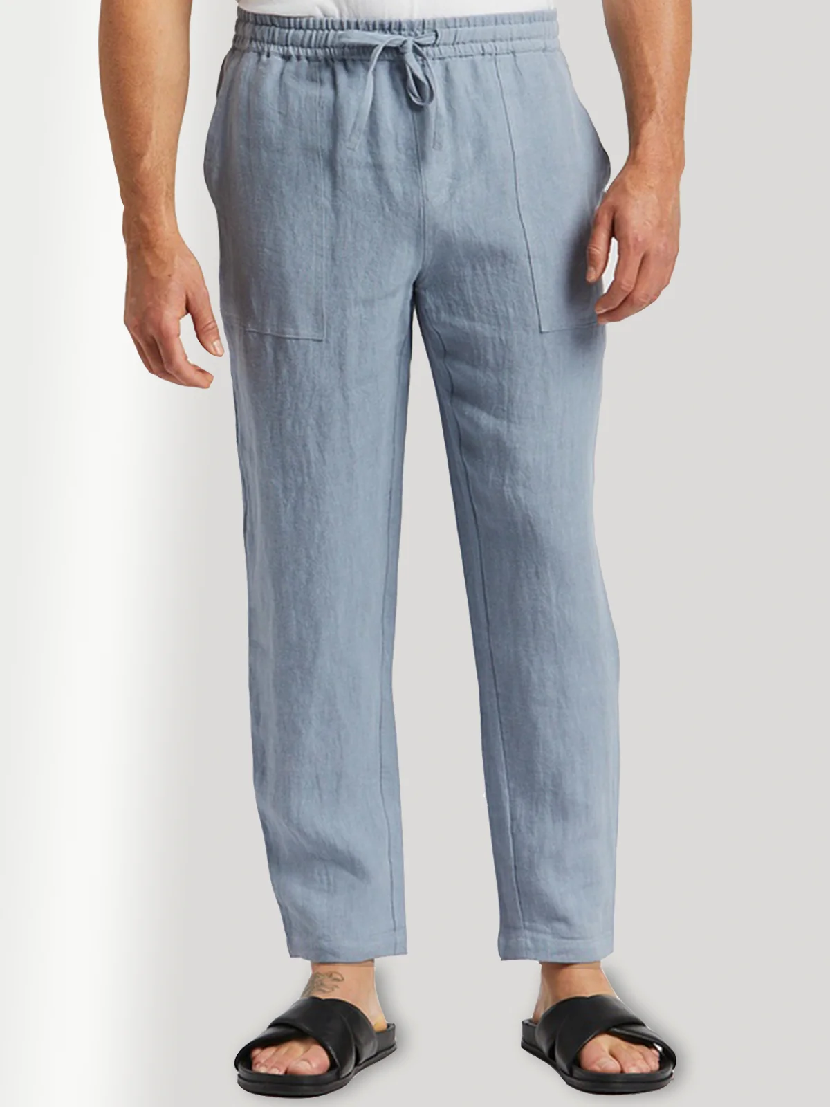 Cotton and Linen Style Solid Basic Trousers
