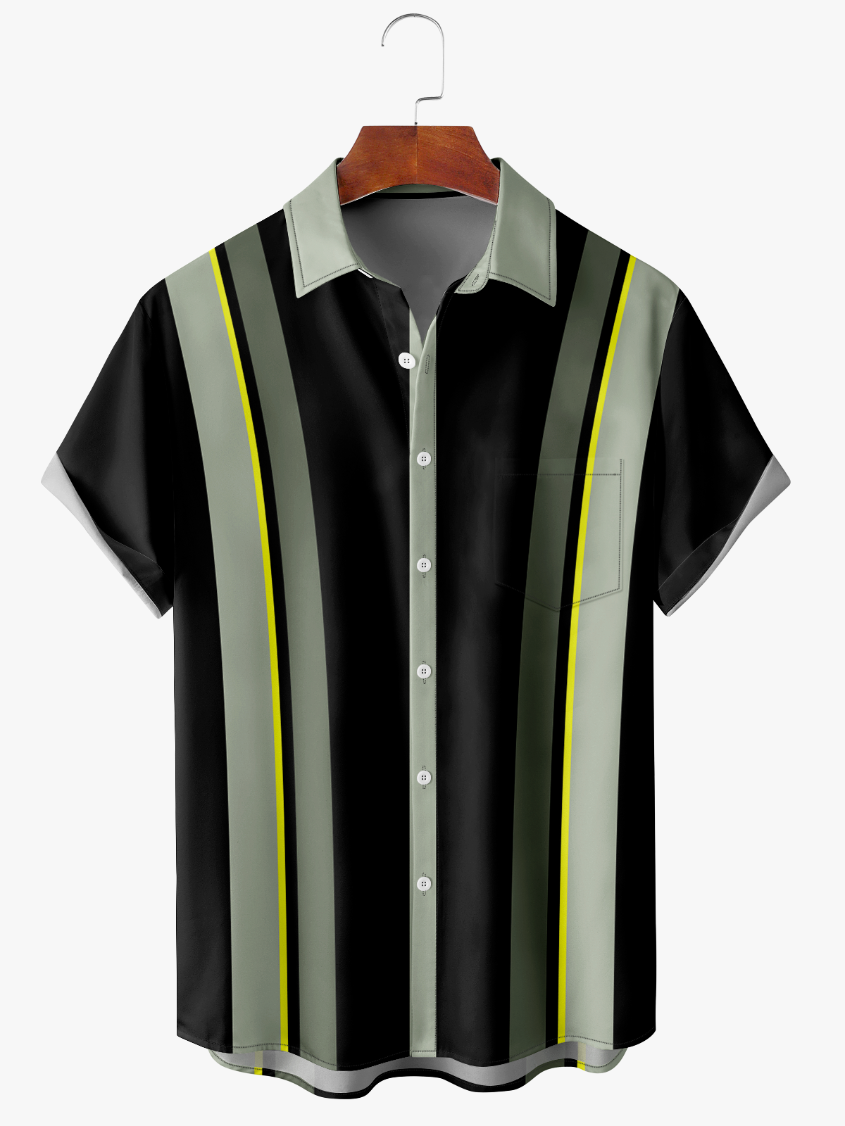 Men's Geometric Stripe Print Fashion Lapel Short Sleeve Hawaiian Shirt