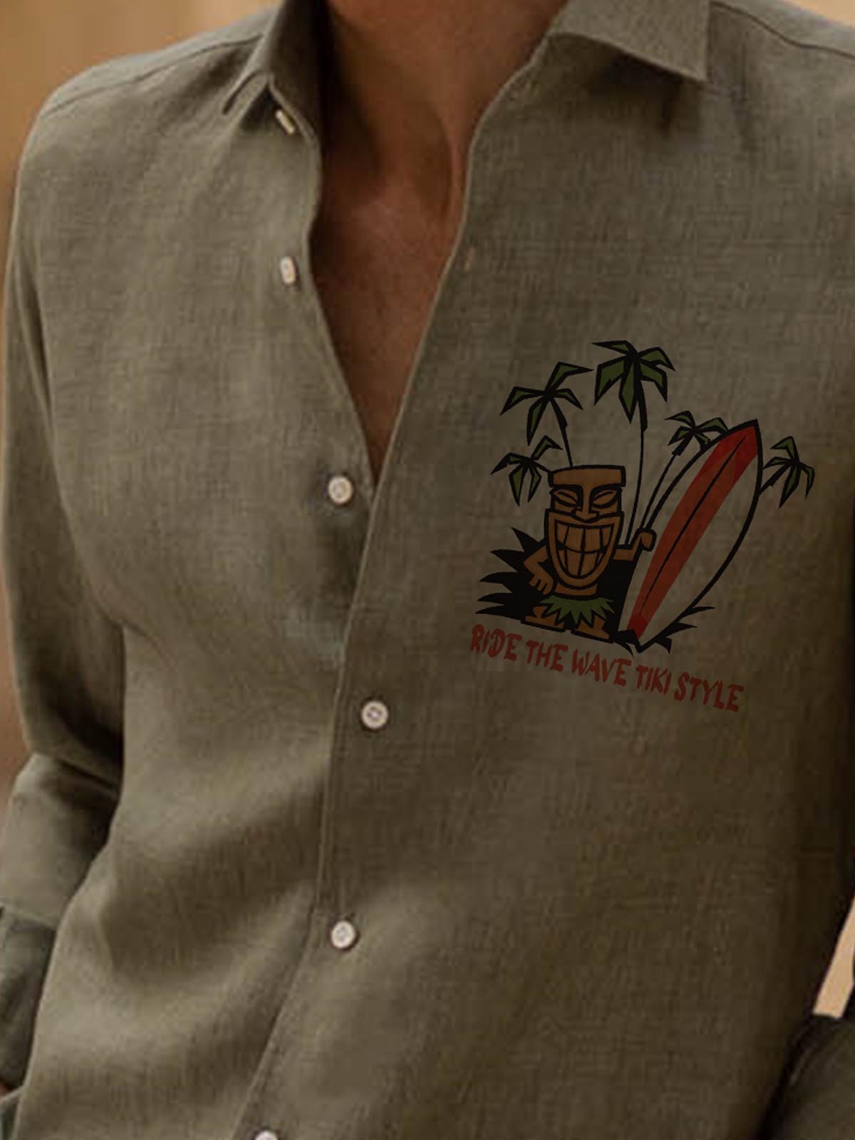 Cotton Linen Vintage TIKI Long Sleeve Shirt