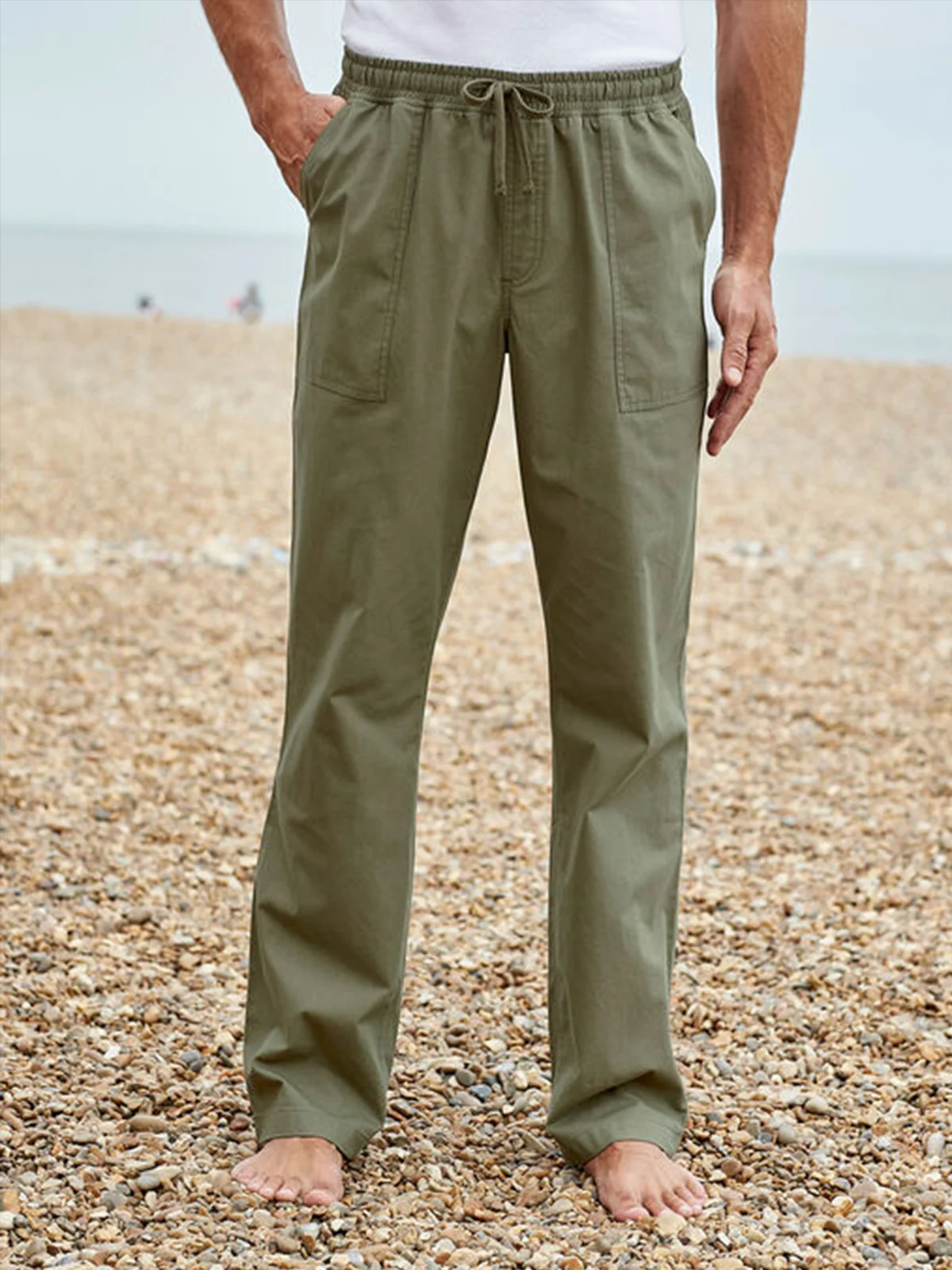 Cotton and Linen Style Solid Basic Trousers