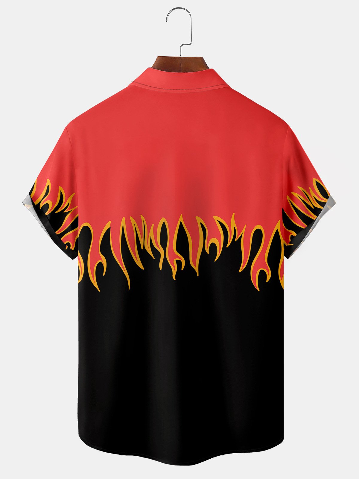 Men's Flame Print Fashion Lapel Pocket Short Sleeve Hawaiian Shirt