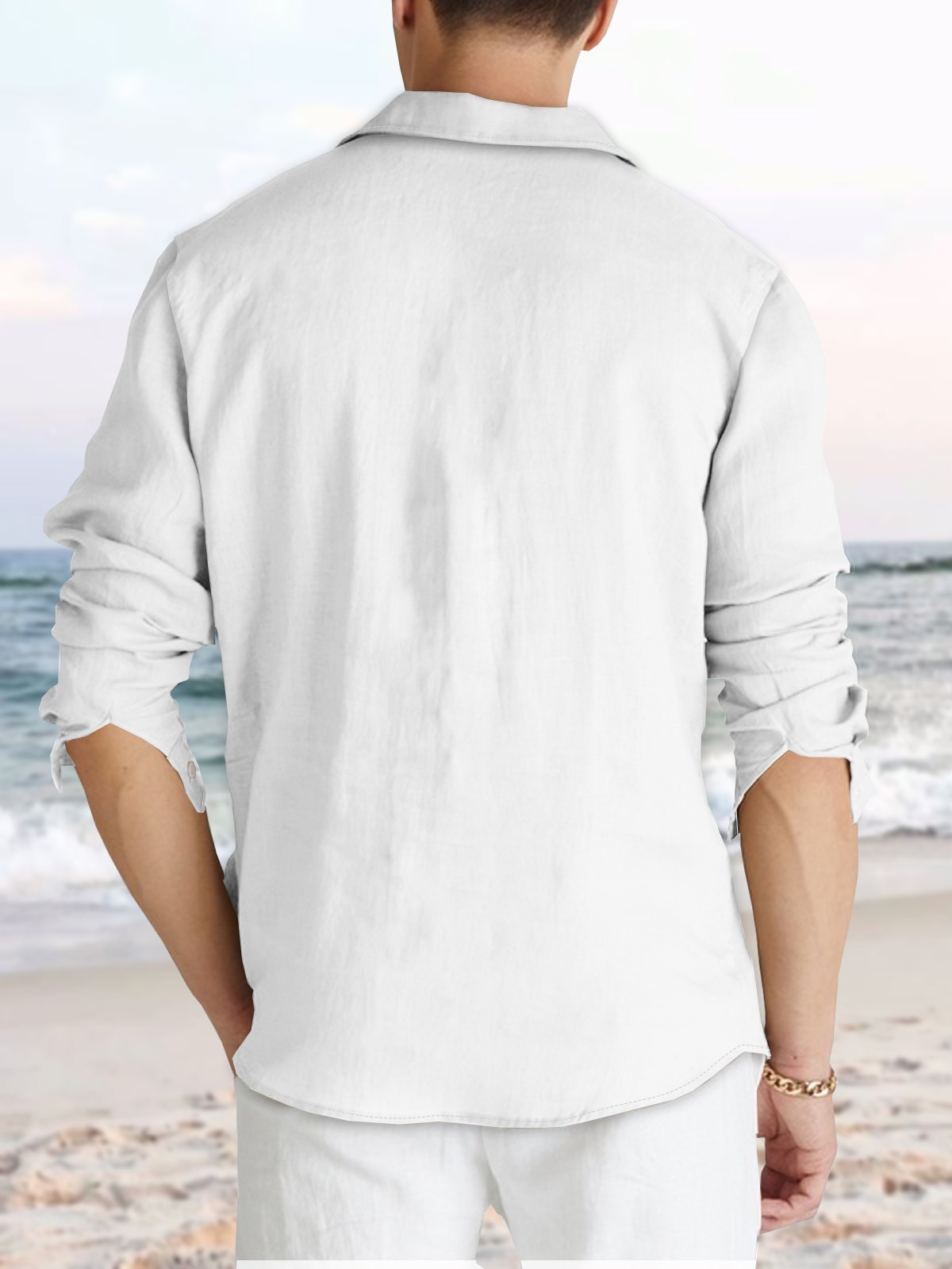 Men's Embroidered Pintuck Panel Cotton Linen Long Sleeve Shirt