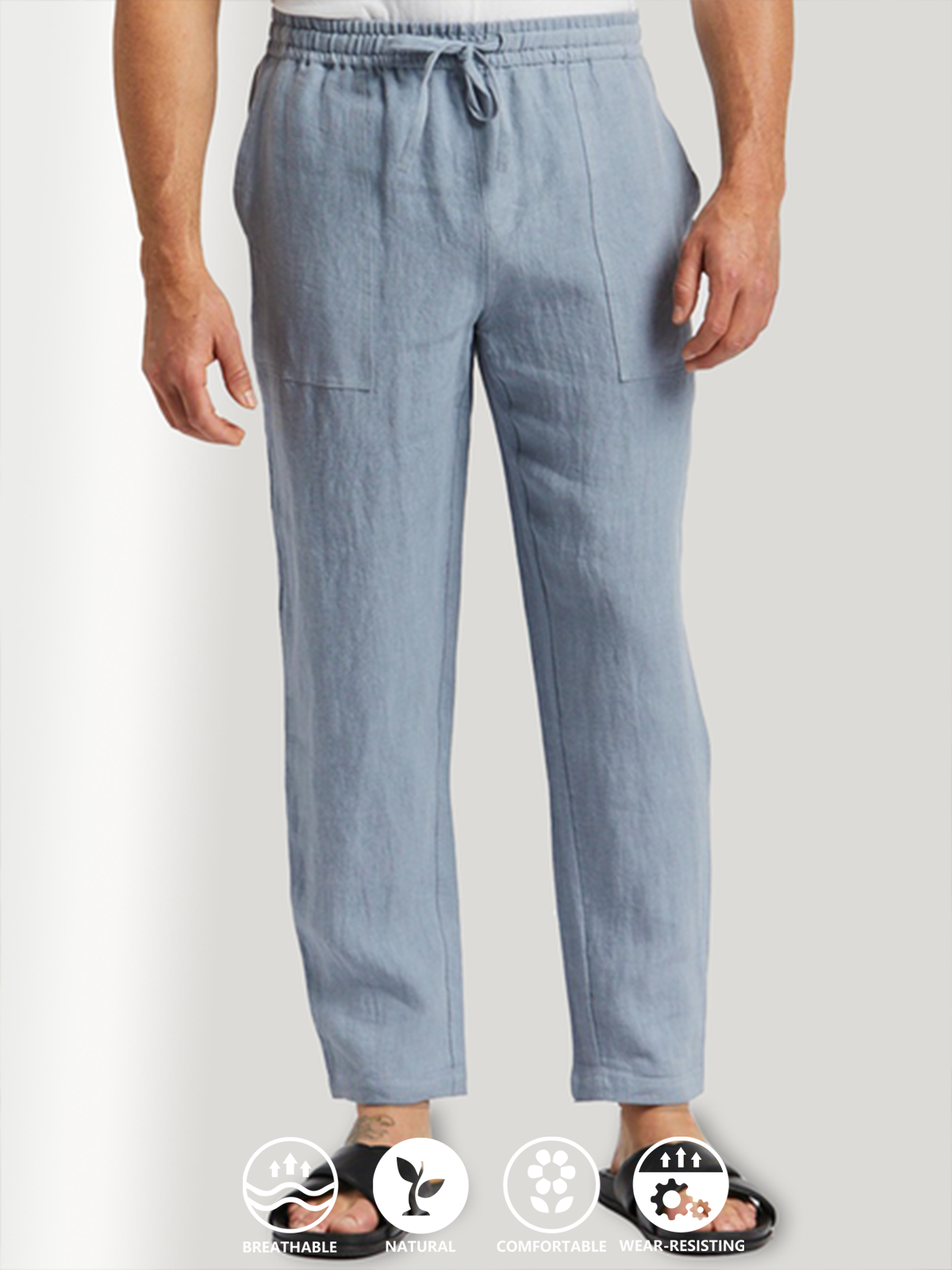 Cotton and Linen Style Solid Basic Trousers